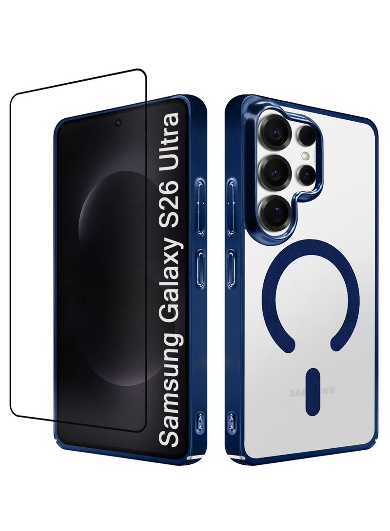 CATANES Electroplated Magnetic Transparent Case for S26 Ultra - Camera Guard and Shock-Resistant Frame with 3D Screen Protector - Midnight Blue - Image 1
